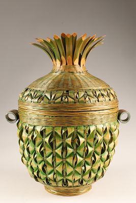 Chinese Vintage Shanghai Weave Rattan Bamboo Tiki Pineapple Ice Bucket. THE SIMON CHANG 
