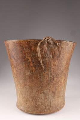 Antique Primitive Carved Hardwood Bucket with Incised Decoration, Possibly North African. Antique 