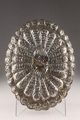 19th C Turkish Ottoman Silver Mirror with Repousse Decoration. 19th C Turkish harem or wedding 