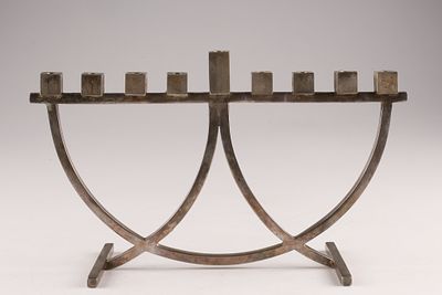 Modernist Minimalist Silver Plated Hanukkah Menorah. A modern, minimalist silver plated Hanukkah 