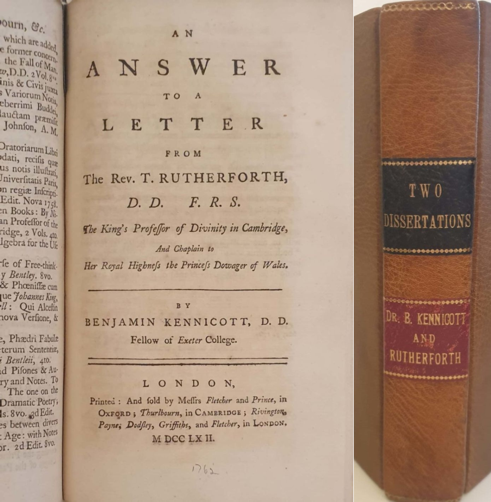 נדיר מאוד. כרך מאמרים פולמוסיים בעניני יהדות מאת בנימין קניקוט בהוצאת אוקספורד - OXFORD 