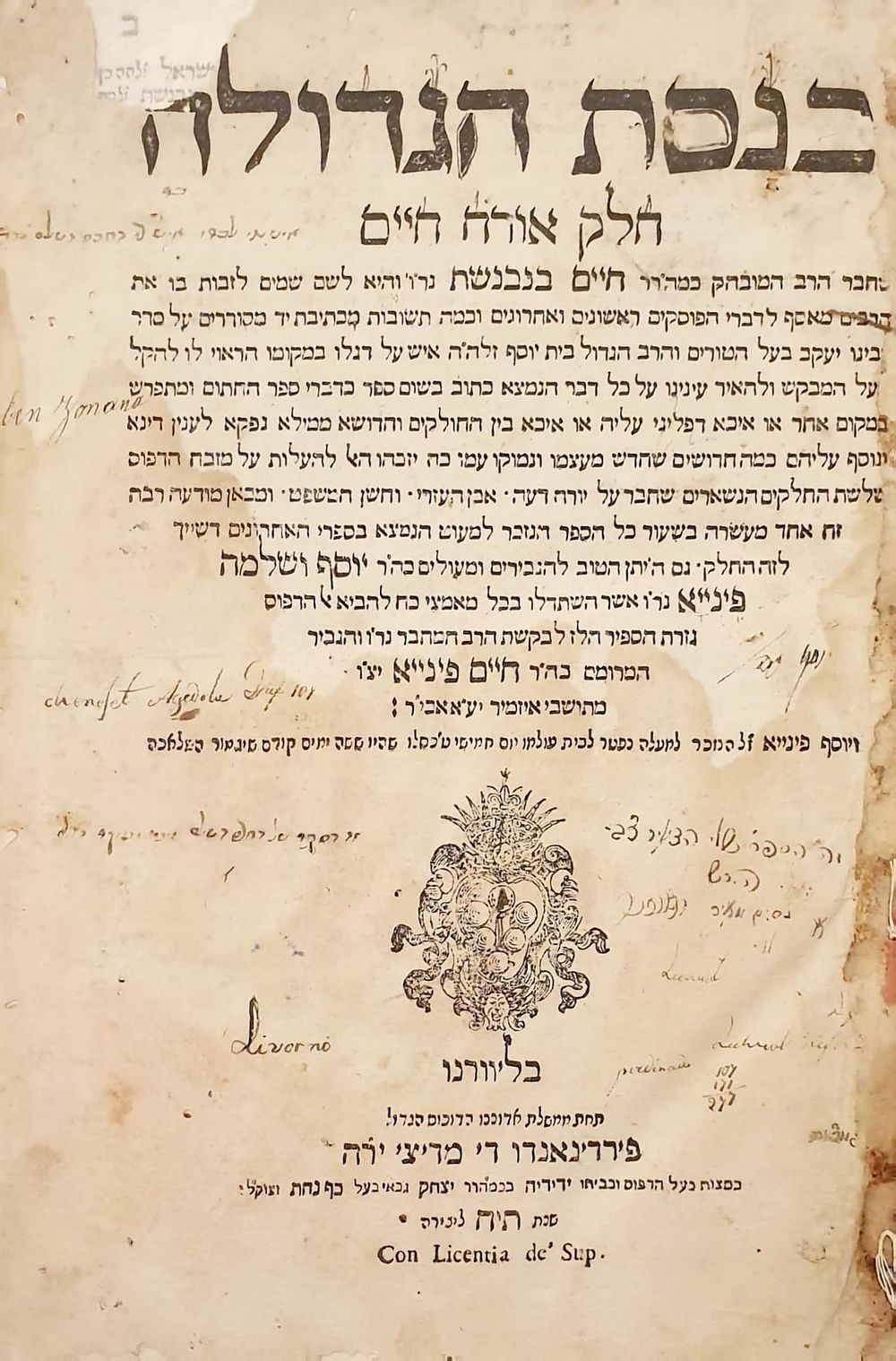 ספר יסוד. כנסת הגדולה - מהדו"ר- ליוורנו תי"ח | 1658 - הגהות בכ"י מזרחי. 
ספר כנסת הגדולה - 