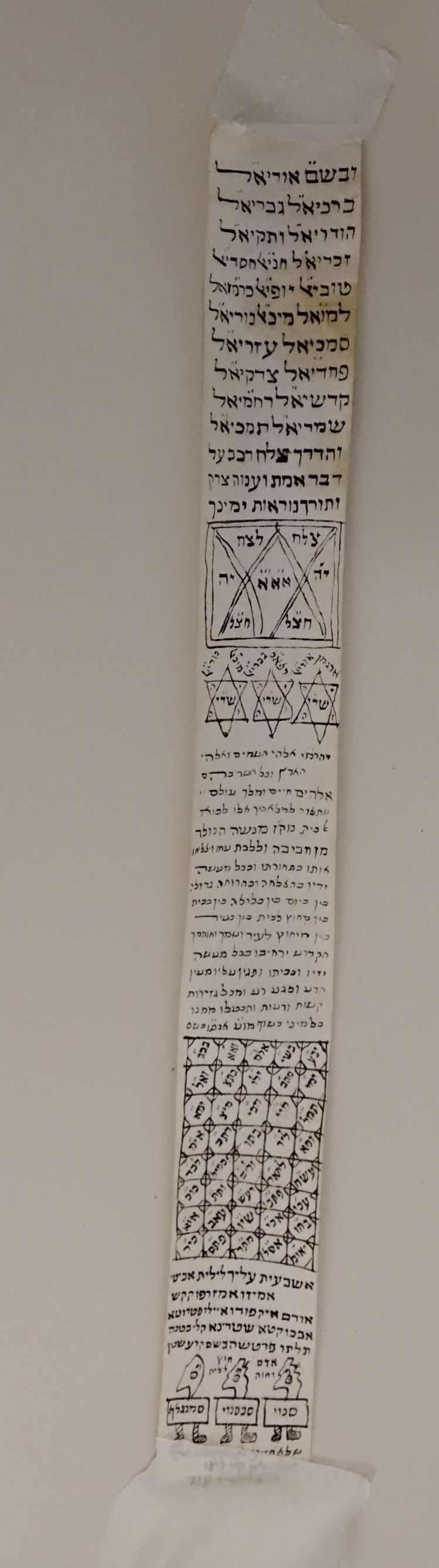 קמיע חשוב לברכה והצלחה ולכל הישועות - המאה ה20. 
קמיע מגולגל, דיו על קלף דק, כתיבה נאה, עם 