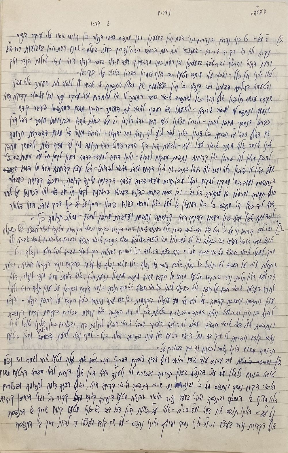 כתב יד - קונטרס חידושים על מסכת נדרים בכתי"ק מרן בעל שבט הלוי זצוק"ל - 8 עמודים גדולים. 