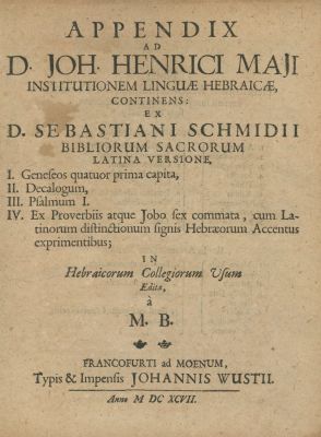 Appendix ad D. Joh. Henrici Maii – Frankfurt, 1697. Appendix ad D. Joh. Henrici Maii 