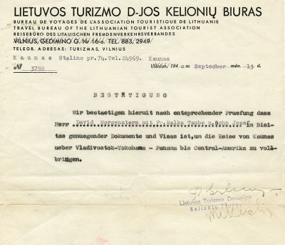 "Sugihara Visa" – Preparatory Documents for Receiving a Visa – Poland / Lithuania, 1939-40. Colle 