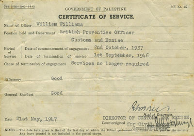 Collection of Documents - Policeman and Customs Officer in the Palestine Police. Collection of 