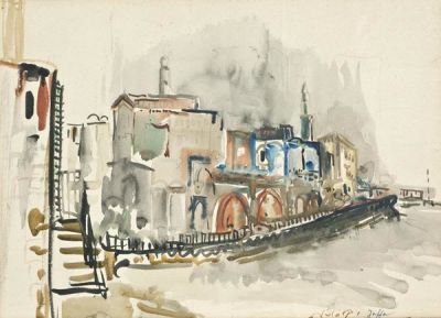 Joseph Kossonogi (1908-1981). Jaffa / Watercolor on paper / 27*36 cm / Signed