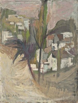 Zvi Tadmor (1923-2012). View of the City of Holon / 1970s / Oil on canvas / 62*47 cm / Signed 