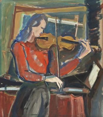Jacob Eisenscher (1896-1980). Violinist / 1932 / Oil on paper mounted on canvas / 56*49 cm / 