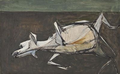 Zvi Tadmor (1923-2012). Dog / Oil on canvas / 38*61 cm / Signed Provenance: Artist's estate.