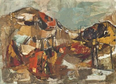 Ruth Schloss (1922-2013). Transit Camp (Ma'abara) / Oil on canvas / 54*73 cm / Signed 
