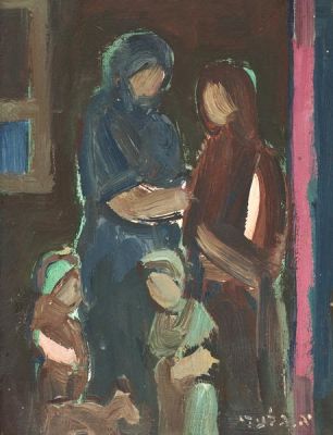 Aharon Giladi (1907-1993). Mothers with Children / Oil on canvas / 24*18 cm / Signed Provenance: 