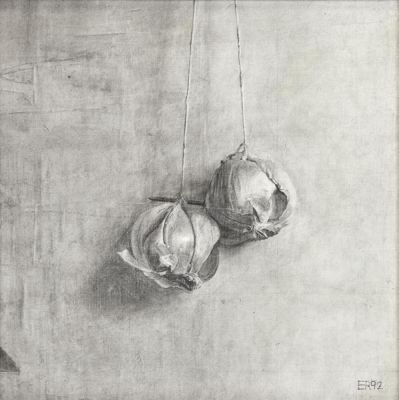 Eran Reshef (b. 1964). Still Life / 1992 / Pencil on paper mounted on board / 26*27 cm / Signed 
