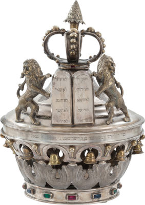 Impressive Torah Crown – Lions and Tablets of the Law – Rotterdam, Early 20th Century. Torah 