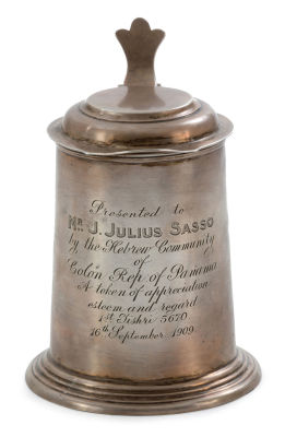 Large Silver Presentation Tankard – Jewish Community of Colon, Panama, 1909. Large silver 