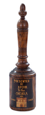 Wooden Gavel – Presented to Chebra Rofei Cholim Krakauer Society – New York, 1884. Gavel with 