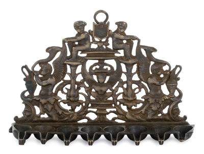 Hanukkah Lamp – Italy, 17th Century – Angels and Moons. Hanukkah lamp. Italy, [17th century]. 