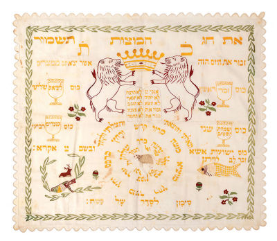 Two Embroidered Passover Textiles – Towel and Pillowcase – Germany, 1901. Two embroidered 