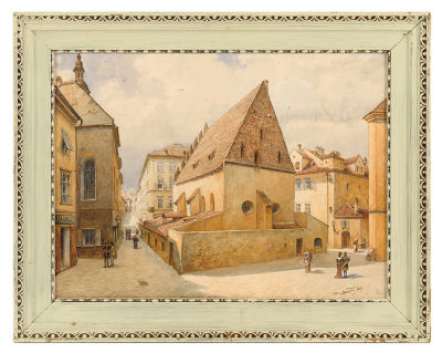 Edmund Krenn (1846-1902) – The Altneuschul Synagogue in Prague, 1892 – Watercolor on Paper. Edmun 