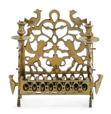 Hanukkah Lamp – Lions and Birds – Poland, 18th or 19th Century. Hanukkah lamp adorned with lions 