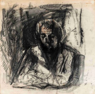 Yehezkel Streichman (1906-1993) – Portrait of the Collector Rami Cohen, 1985 – Charcoal and 