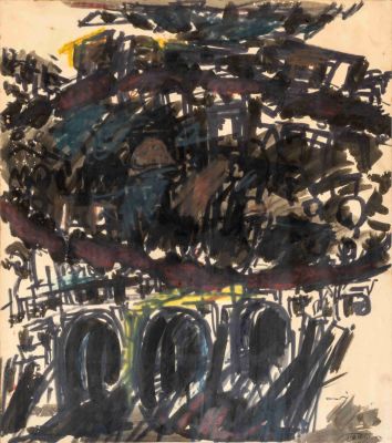Aviva Uri (1922-1989) – Bridge at the Foot of the Carmel – Mixed Media on Paper. Aviva Uri 