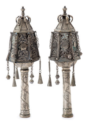 Torah Finials – Morocco – Tedgi Family. Pair of Torah finials. Morocco, [early 20th century]. 