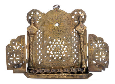 Hanukkah Lamp decorated with Columns and Stars of David – T&eacute;touan. Hanukkah lamp. T&eacute;touan 