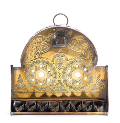 Hanukkah Lamp with Canopy – Peacocks and Stars of David – Marrakesh. Hanukkah lamp. Marrakesh 