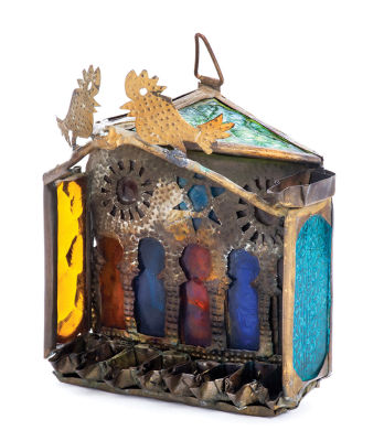 Hanukkah Lamp with Canopy and Stained-Glass Windows – North Africa. Hanukkah lamp with canopy 