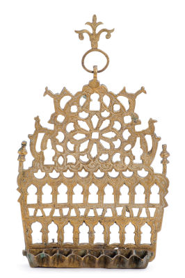 Large Hanukkah Lamp – Sefrou – Birds and Pair of Columns. Hanukkah lamp. Sefrou, Morocco, [19th 