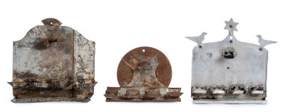 Three Hanukkah Lamps – Folk Art in Sheet Metal – Morocco. Three Hanukkah lamps. Morocco, [20th 