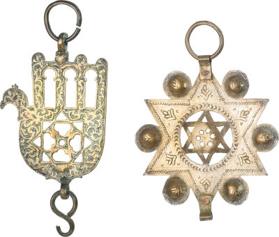 Two Ornamental Hangers for Memorial Lamps – Morocco – Hamsa and Star of David. Two ornamental 