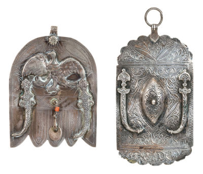 Two Hamsas – Pendants with Depictions of Daggers and Bird – For Protection of Mother and 