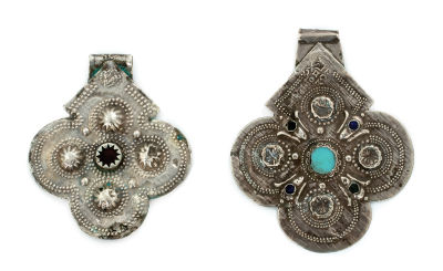 Two Amulet Pendants – "Foulet Hamsa" – Morocco. Two amulet pendants of the type known as "Foulet 
