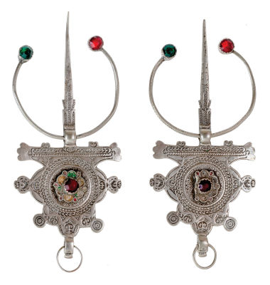 Fibulae with Ornament Shaped like Star of David and Enamel Decorations – Ahl Massa, Morocco. Pair 