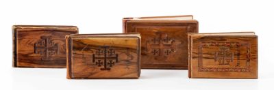 Four Albums of Pressed Flowers – Olivewood Bindings – Souvenirs from the Holy Land. Four 