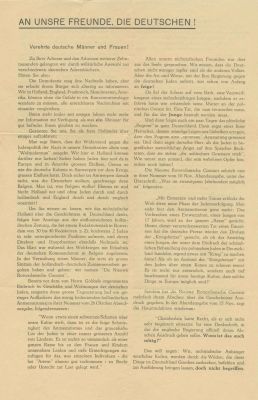 "To our friends, the Germans!", Printed Leaflet – A Letter to the Germans, Calling to Maintain 