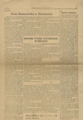 Collection of Polish Newspaper Pages – The Kielce Pogrom – July 1946. Collection of single 