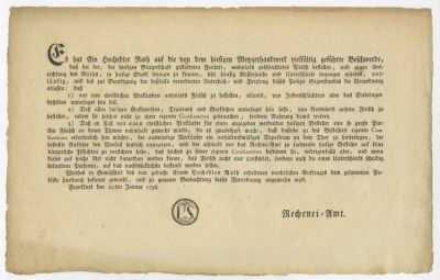 Official Decree Regulating Meat Trade in Frankfurt am Main – Frankfurt am Main, 1798 – 