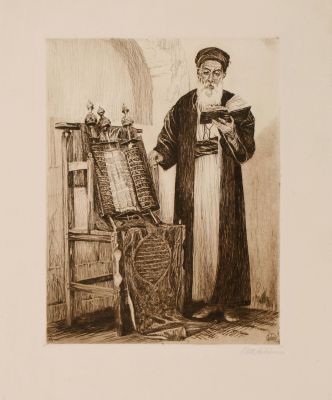 Ephraim Moses Lilien – Samaritan Priest with a Torah Scroll – Engraving. Samaritan priest with a 