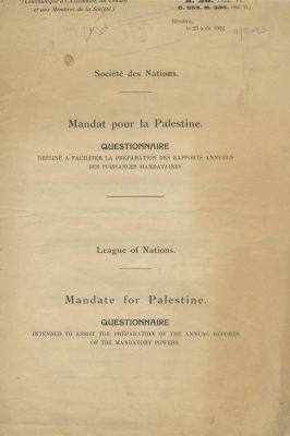 Mandate for Palestine – Questionnaire Intended to Assist the Preparation of the Annual Reports 