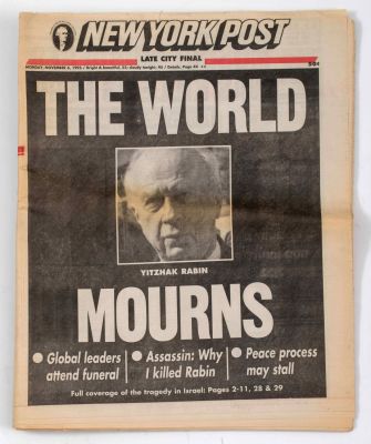Assassination of Yitzhak Rabin – Collection of Newspaper Issues – USA, November 6-7, 1995. The 