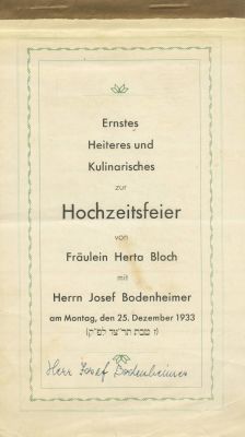 Humorous Wedding Dinner Menu – Farnkfurt, 1933. The description and condition report appear 