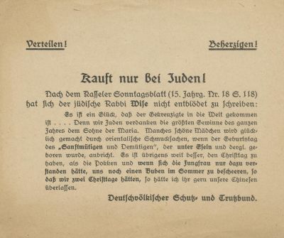 Antisemitic Propaganda Pamphlet – Distributed by the "German Nationalist Protection and 
