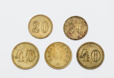 Five Templer Tokens – First and Second Issues – 20 and 40 Para. The description and condition 