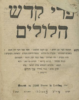 Pri Kodesh Hilulim (Zidichov) – Lviv, 1833 – First Edition. The description and condition report 