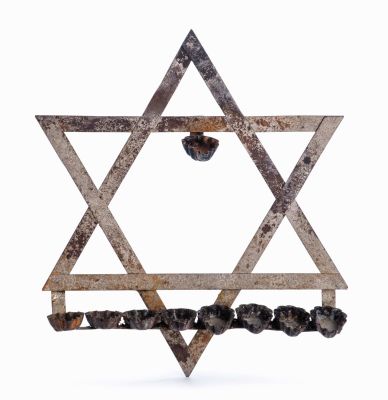 Two Hanukkah Lamps Designed as Stars of David – Folk Art – Tunisia. Two Hanukkah lamps with back 