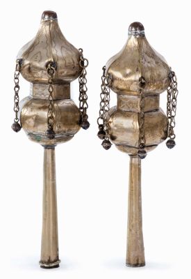 Torah Finials – Jerusalem – Marked "Jerusalem". Pair of Torah finials. Jerusalem, [late 19th or 
